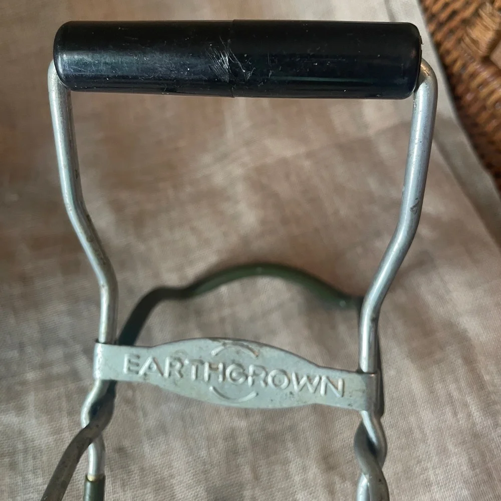 Vintage Earthgrown Canning Jar Lifter Tongs Green Rubber Coated w/ Wood Handles
